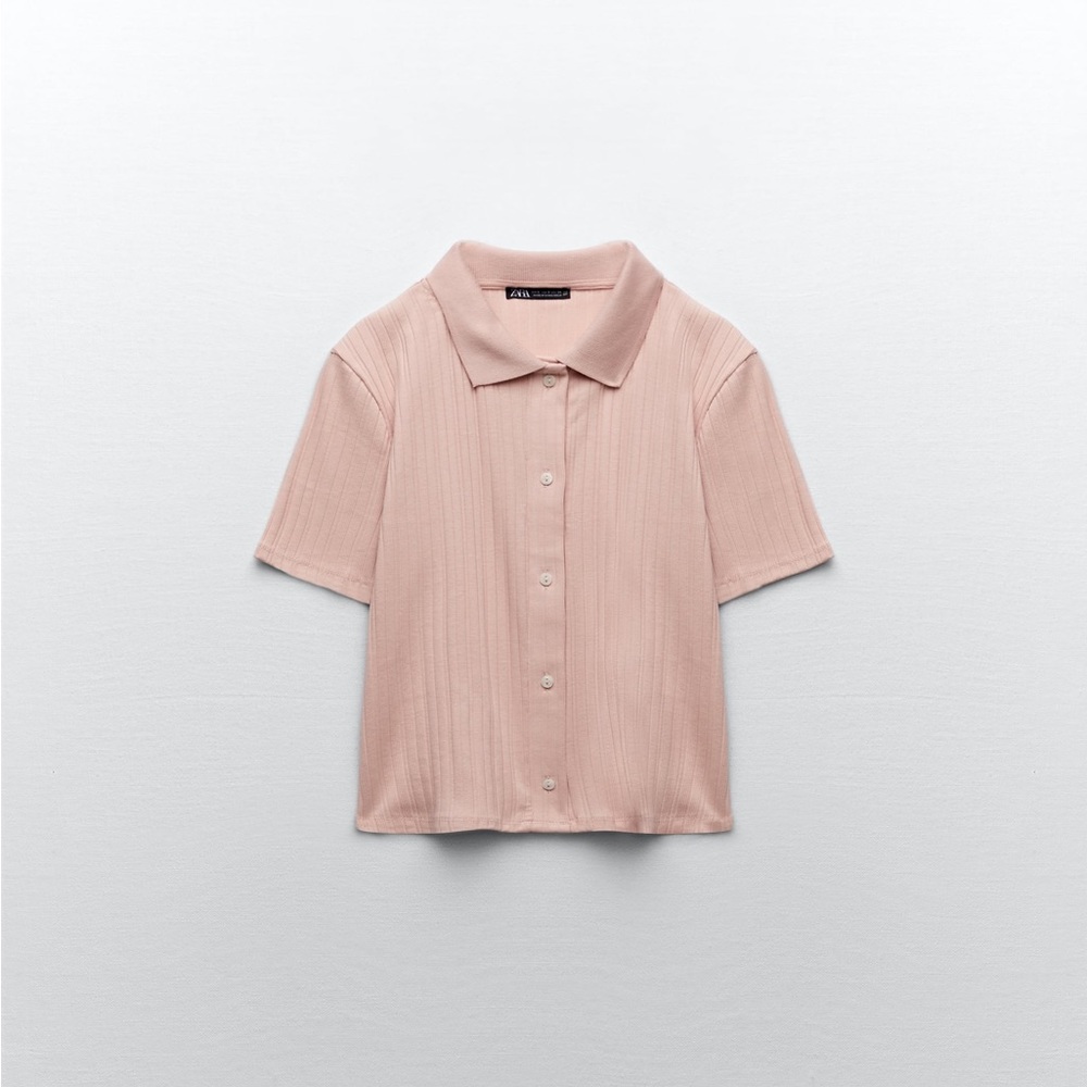 Zara Peach Ribbed Polo Shirt